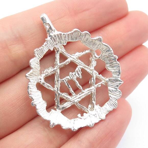 925 Sterling Silver Vintage Star of David & Chai Judaica Pendant - Picture 2 of 5